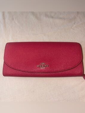 Coach Pink Saffiano Leather Clutch Wallet